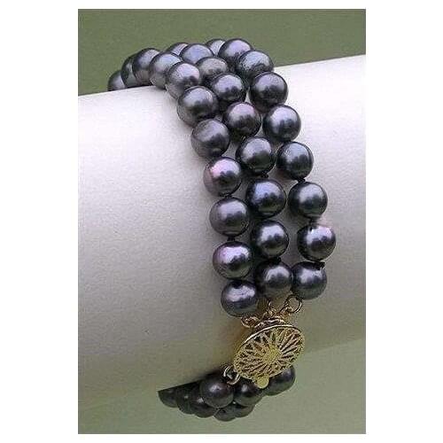 3 Strands Natural 6-7mm Tahitian Black Pearl Bracelet W