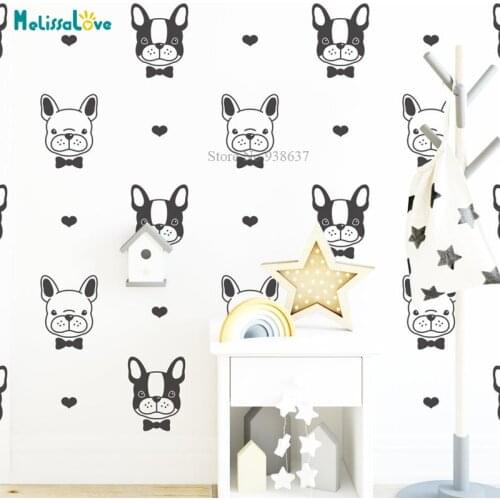60 pcs/set Boston Terrier Wall Decal French Bulldog Dog Puppy Paws Playroom Decor Removable Wall Sticker BB703