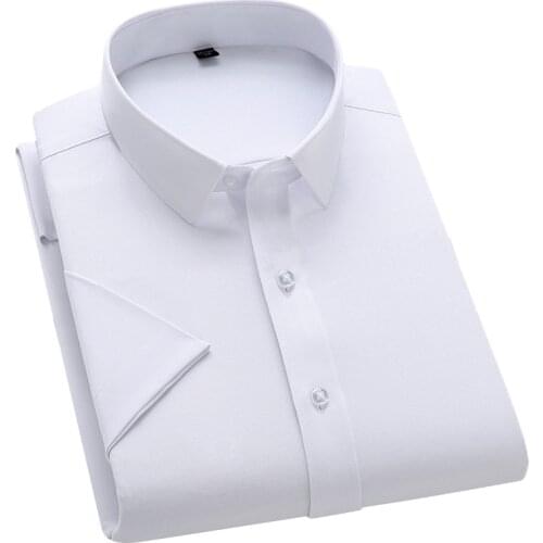 AOLIWEN brand men white solid color stretch business office shirt S-4XL spring summer button trend silky soft slim fit shirts