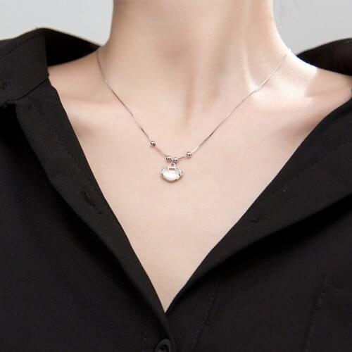 Lock of Good Wishes Crystal 925 Sterling Silver Clavicle Chain Necklace For Women Ladies Luxury Korean Dainty Jewelry SN2305