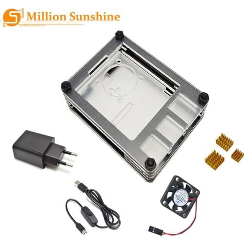 Raspberry Pi 4 case kit with heat sink & Cooling fan & type-c USB cable with On/Off Switch & Power Supply RPI107