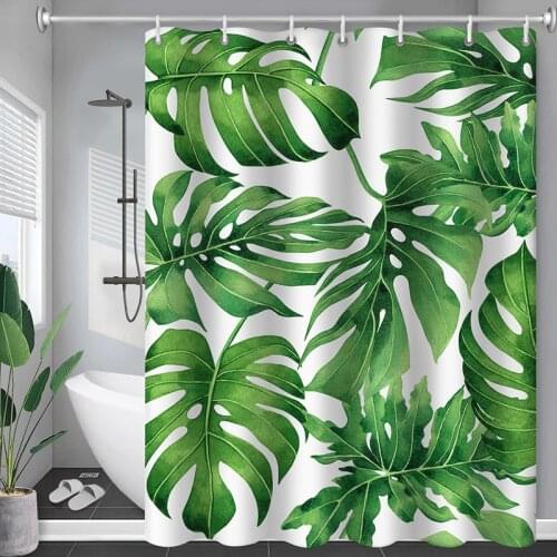 Boho Floral Shower Curtains Flower Green Leaf Art Nordic Modern Waterproof Bathroom Decor Curtain Set With Hooks Bathtub Curtain