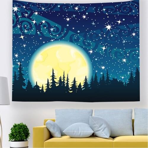Hawkalice Dark Stars And Moon Wall Tapestry Decor Perfect Blue Sky Tapestry Hanging For Kids Nursery Bedroom Living Room Hippie