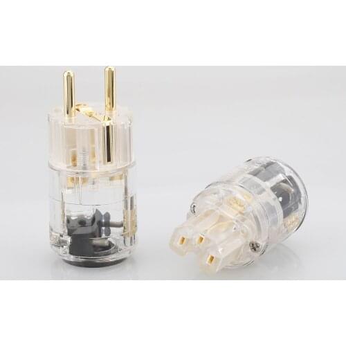 Hi End Transparent Gold plated EUR Schuko power cable Extension plug IEC Female connector plug EU power plug