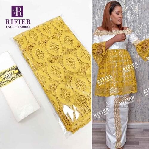 Brown And White Dry Lace With Embroidered And Bazin Riche Fabric For African Women Swiss Voile Lace Fabric Top Quality Bazin