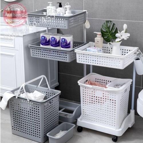 Nordic Plastic Dirty Clothes Basket Rack Multilayer Removable Bathroom Durable Plastic Seperate Storage Baskets with Mute Wheels