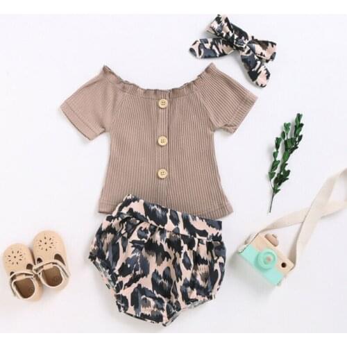 Newborn Baby Girl Summer Clothes Knitted Tops T-Shirt Leopard Shorts Outfits 2PCS Cute Short Sleeve Baby Girl Clothing