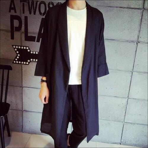 Hot Spring And Autumn New Vintage Cardigan Loose Linen Medium-long Trench Coat Hairstylist Nightclub Singer Costumes Clothing