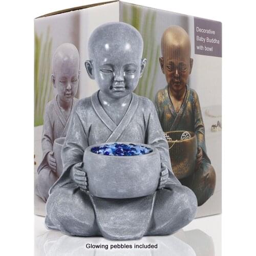Nacome Meditating Baby Buddha Statue Buda Figurine Zen Home Monk Sculpture With Bowl Indoor Outdoor Decor For Home、Desk Decor
