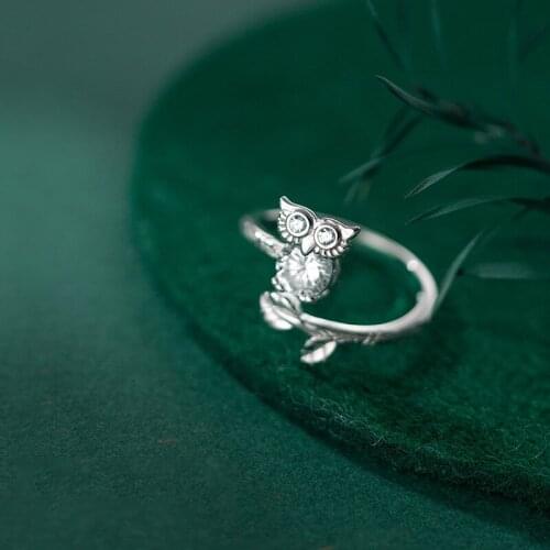 MIQIAO Owl Adjustable Silver Rings Diamond For Women On Fingers Jewellery 925 Leaves Cute Female Zircon Unusual Friend Gift 2020