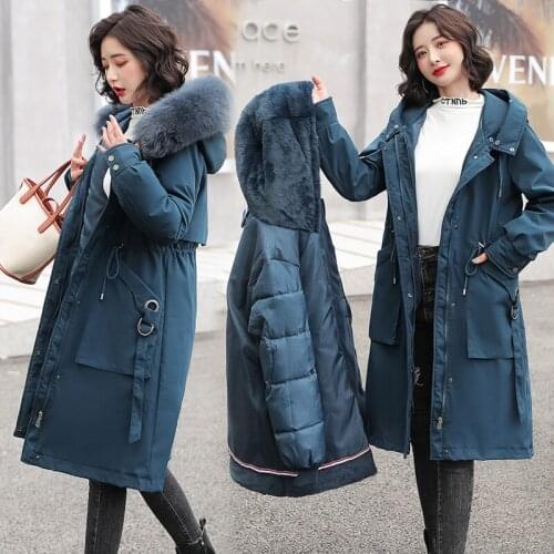 Fashionable Solid Warm Thick Fleece Hooded Winter Jacket Women 2021 New Removable Cotton Liner Parka Female Slim Long Coat