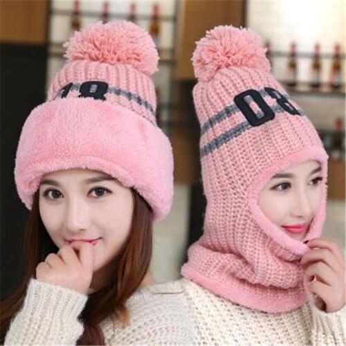 Fashion Knitted Autumn Winter Warm Hat Girl Warm Fur Pompoms Cap Skullies Beanie Hat bonnet femme