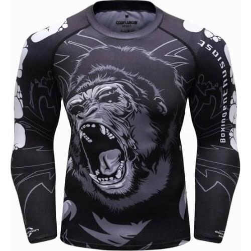 Mens Rashguard Mma Boxing T Shirt BJJ Men Muay Thai Printed Mma Monkey Kickboxing Shirt MMA Boxe Thai Fighting Boxing Jerseys
