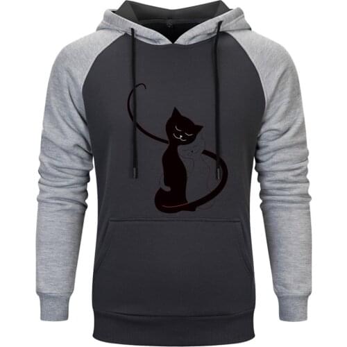 Black And White Cat Mens Raglan Hooded Streetwear Sweatshirts and Hoodie Leisure Tops Clothing Winter Autumn Supoleron Hombre