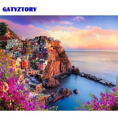 GATYZTORY Beautiful Seaside Village Paint By Numbers Kit Acrylic Paint On Canvas Home Decor Wall Art Picture Acrylic DIY Gift