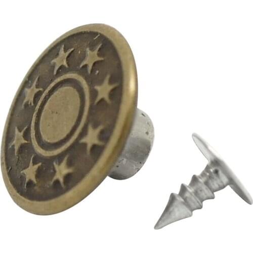 50-in-1 Sets Star Metal Buttons Jean Tack Color Bronze 17x8mm-design customizes-charm for fashion