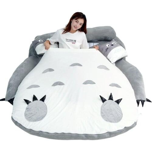 Huge Size Cartoon mattress Design Cute Soft Totoro Lazy Sofa Bedroom Bed Sleeping Bag 100% Cotton Mattress Cover Pillow gift