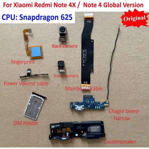 Original Front Back Camera Power Volume Flex Cable Charge board For Xiaomi Redmi Note 4X Note4 SIM Holder Mainboard fingerprint
