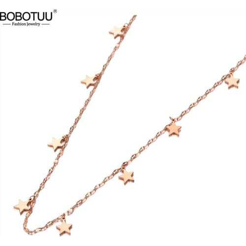 BOBOTUU Goth Stainless Steel Rose Gold 8Pcs Star Charm Choker Necklaces Office Style Pendant Chain Necklace For Women BN20124