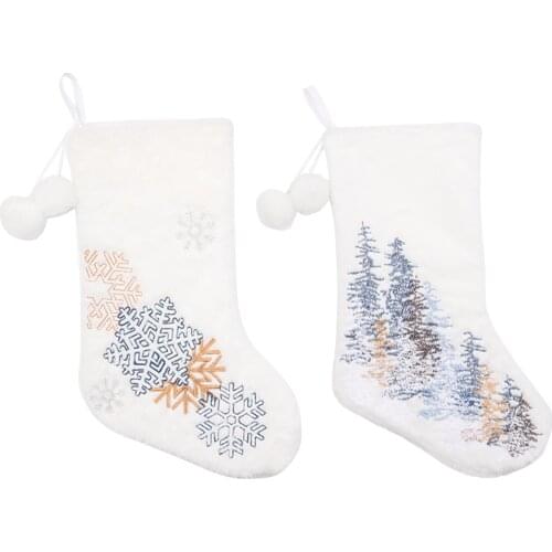 Plush Embroidery Snowflake Socks Christmas Gift Candy Bags Christmas Decor Gift Candy Bags Home Pendants Christmas Socks