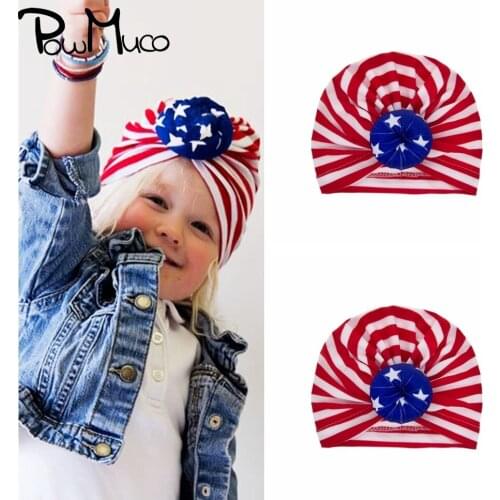 Powmuco 18*16 CM American Flag Stars Printed Donut Hat Fashion Red White Stripe Baby Cap Round Ball Headwear Festival Decoration