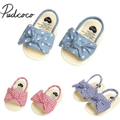 Pudcoco Newborn Baby Girls Princess Bow Shoes Toddler Summer Sandals Cotton Dot Polka Non-slip Shoes 0-18M