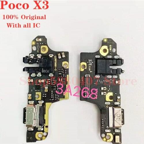 Original USB Charging Dock Port MIC Flex cable For Xiaomi Poco X3 Charger plug board with Microphone Earphone Headphone Jack
