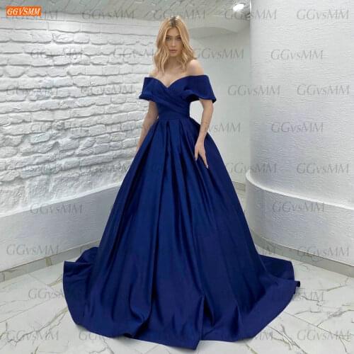 Fashion Royal Blue Evening Gowns For Women 2021 Vestido De Festa De Casamento Satin Formal Party Dresses Robe De Soirée Femme