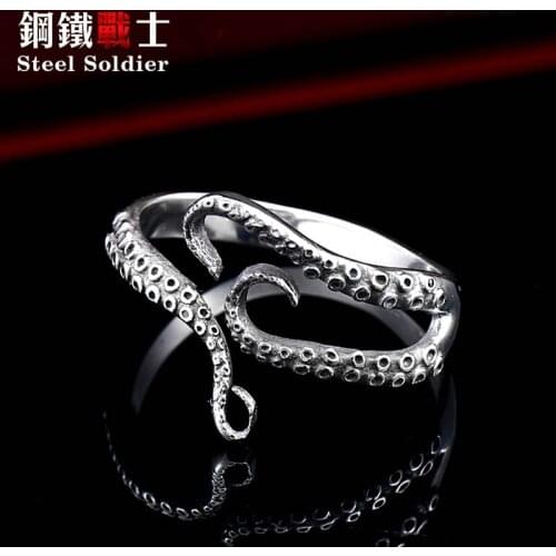 Steel soldier 2018 women stainless steel fashion octopus opening animal finger ring exquisite custom jewelry charm