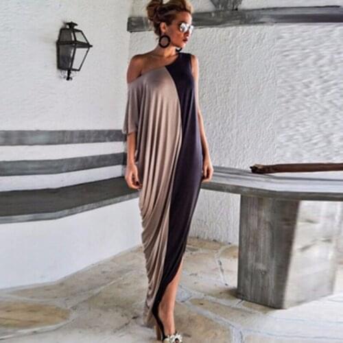2020 Spring Splice Contrast Panel Women Dress Summer Casual Loose O Neck Short Sleeve Ladies Irregular Maxi Long Dress Vestidos