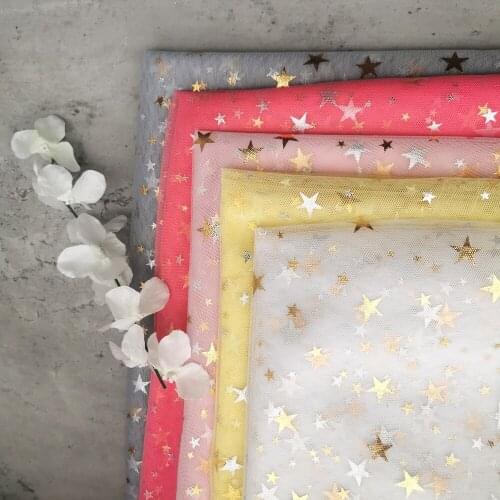 100*150CM Gold Star Tulle Organza Mesh Fabric DIY Handmade Baby Girl Dress Skirt Garment Material Wedding Birthday Party Decor