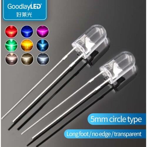 1000pcs/Bag Led F5 / 5mm Round Head long foot transparent white red blue green and yellow
