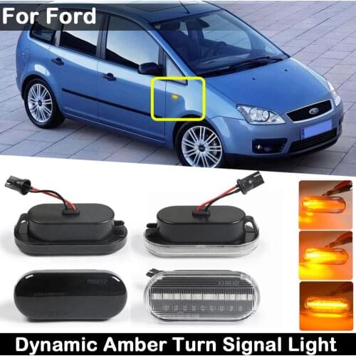 2Pcs For Ford C-Max Fiesta Focus Fusion Galaxy Clear Lens Smoked Lens LED Side Marker Lamp Dynamic Amber Turn Signal Light