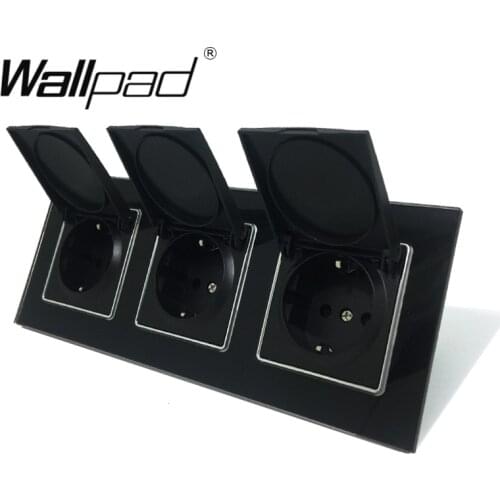 EU Socket Dust Cap CE Wallpad Luxury Black Crystal Glass EU Standard Triple Frame 16A Plug EU Wall Socket with Cap Claws Mount