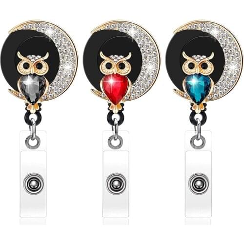3 Pieces Badge Reel Holder Retractable Badge Holder Owl Badge Holder with Alligator Swivel Clip for Nurse Teacher