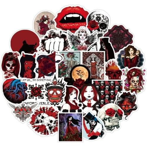 10/30/50PCS Red Style Gothic Stickers Skull Horror Skateboard Fridge Guitar Laptop Luggage Classic Toy Kids Decal Stickers