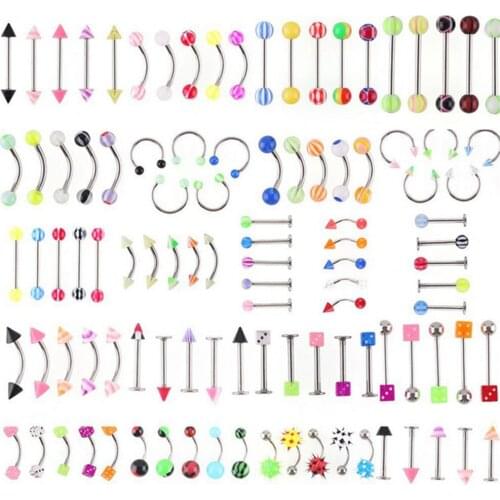 72pcs Stainless Acrylic Ball Barbell Bar Eyebrow Nose Tounge Ring Body Piercing