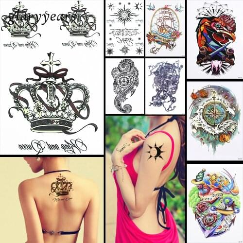 8 Pieces Pattern Design Unisex Arm Body Art Tattoo Sticker Word Crown Ship Decal Temporary Tattoo Sticker Sexy DIY Product HB#55