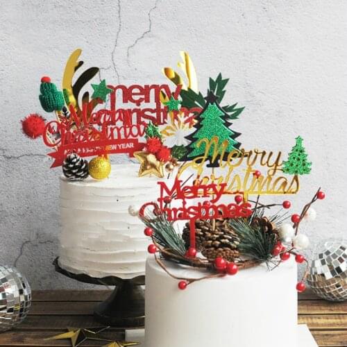 Acrylic Merry Christmas Tree Cake Topper Christmas Decorations for Home Happy New Year Tree Elk Xmas Party Supplies Baking Dcor