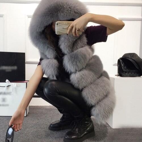 Sleeveless Faux Fur Vest Winter Casual Outerwear Female Solid Fake Fox Fur Hooded Overcoats For Lady 2021 Fashion Fur Vest Femme