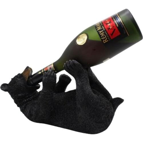 68UC Black Bear Wine Bottle Holder Rustic Animal Sculpture Statue Wine Display Stand Rack Cabin Lodge Decoration Gifts