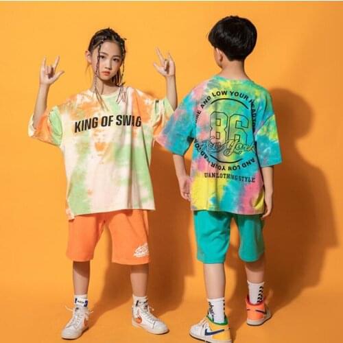 Kids Cool Hip Hop ClothingTie Dye Tops Oversize T Shirt Streetwear Shorts for Girls Boys Carnival Jazz Dance Costume Clothes