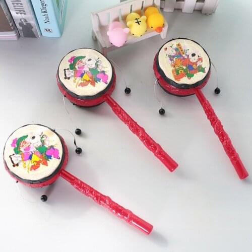 Baby Kids Cartoon Plastic Chinese Traditional Rattle Drum Spin Fun Toys Hand Bell Music Toys