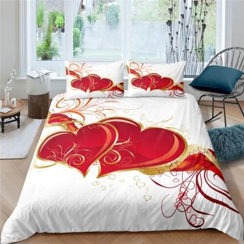 Home Living Luxury Love Hearts Print 2/3Pcs Soft Duvet Cover Set PillowCase Queen and King Size Kids Bedding Set EU/US/AU Size