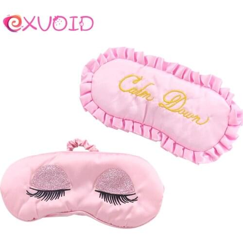 EXVOID Silk Eye Mask Sleep Eye Cover Travel Relax Aid Blindfold Padded Shade Covers Role Play Pink Embroidery Erotic