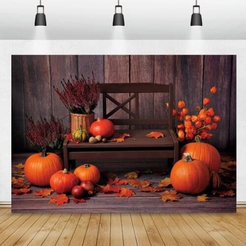 Photo Backdrop Autumn Harvest Pumpkins Fallen Maple Leaves Interior Scene Child Shoot Photozone Photography Background Photocall