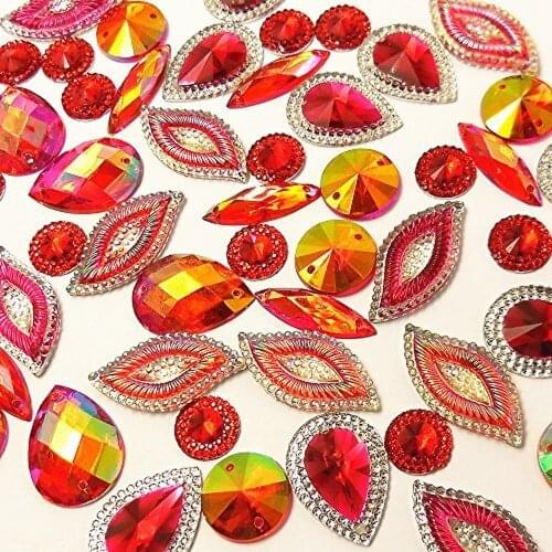 HOT Sale Resin Circle drop Red AB Sewing Loose Beads Rhinestone stones and crystals for Wedding Crafts Dress Garments Decoration