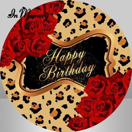 InMemory Red Rose Flowers Leopard Pattern Round Circle Backdrop For Adult Lady Woman Photography Background Custom Plinth Cover