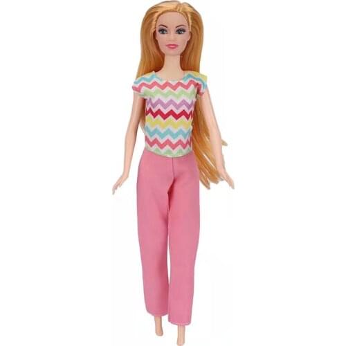 Colorful Striped Shirt Top Pink Pants Trousers 1/6 BJD Clothes Set for Barbie Doll Outfits Kids Dollhouse Accessories Toys Gifts