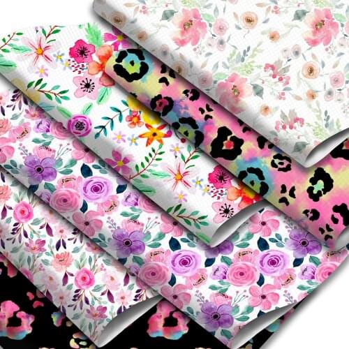 Blossom Floral Printed Faux Leather Sheets Leopard Tie Dye Flowers Synthetic Leather Fabric 20x33cm for DIY Earrings Hair Bows